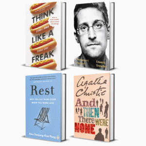 4 livres "Productivité & Enquêtes" : Rest: Why You Get More Done When You Work Less, thonk like a freak, PERMANENT RECORD, And Then There Were None. The World's Favourite Agatha Christie Book