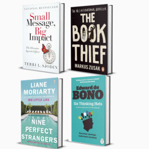 4 livres "Communication & Fiction" : Small Message, Big Impact, Book thief, Six Thinking Hats, Nine perfect strangers