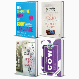 4 livres "Business & Psychologie" : the story of the human body, urple Cow - Transform Your Business by Being Remarkable, el juego del angel, the definitive book of body language