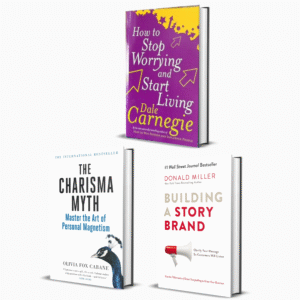 3 livres "Développement personnel classique" : how to stop worrying and start living, how to stop worrying and start living, The Charisma Myth. Master the Art of Personal Magnetism, Building a StoryBrand